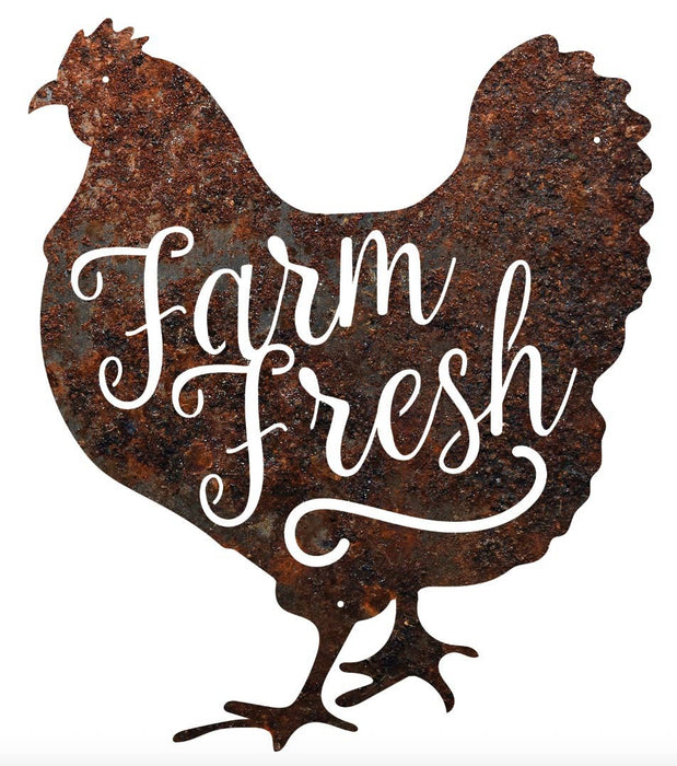 RUSTIC METAL CHICKEN "FARM FRESH" SIGN