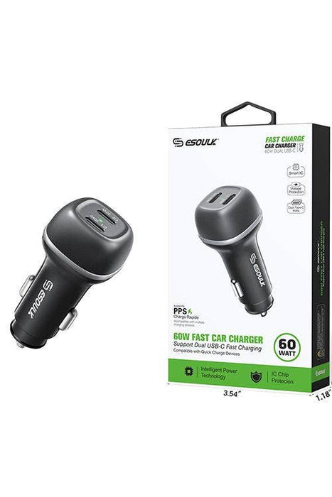 Esoulk 60W PD Dual USB-C Car Charging Plug EK2004BK