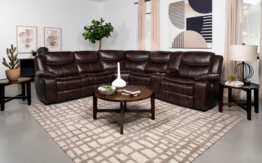 Sycamore Power Reclining Leatherette Sectional Sofa/Couch Brown NEW CO-610190P