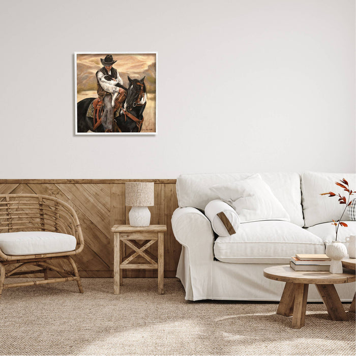 Cowboy with Dog Landscape Framed: Black / 24 x 24