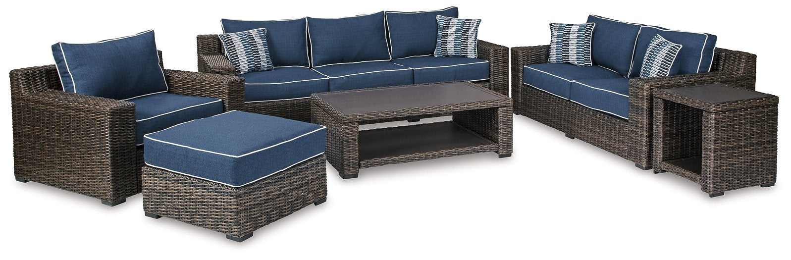 Grasson Lane Grasson Lane Nuvella Sofa, Loveseat, Lounge Chair and Ottoman with Coffee and End Table image