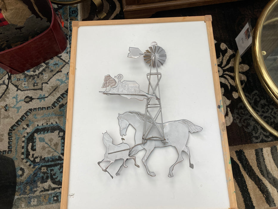 Metal vintage windmill and horse decor 32297