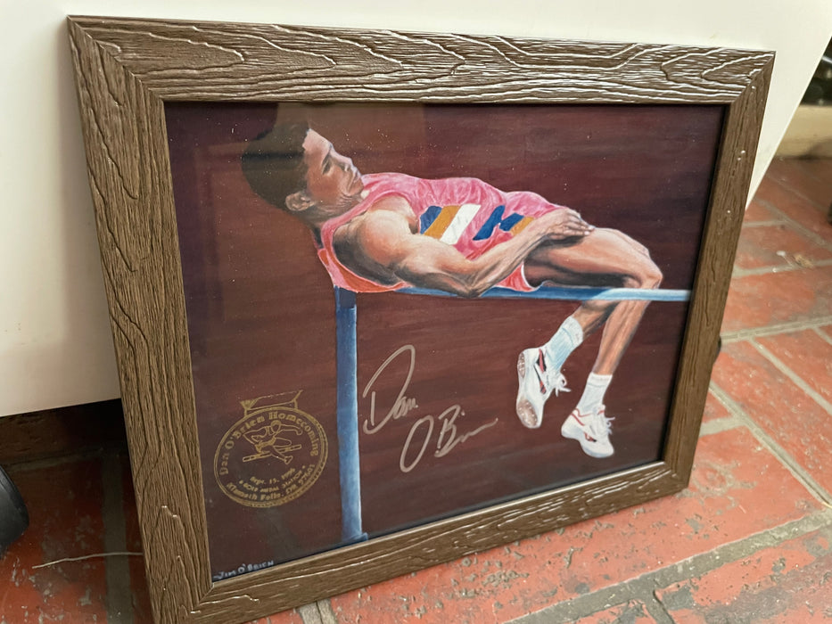 Dan O'Brien framed athletics High Jump painting by Jim O'Brien 32865