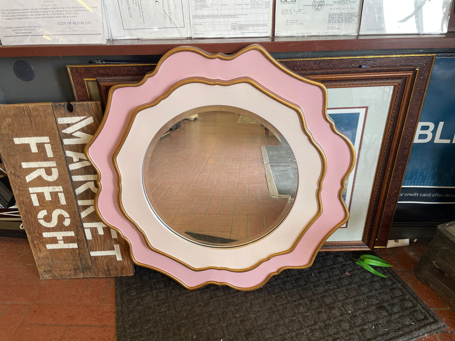 Pink & white round hanging mirror 32914