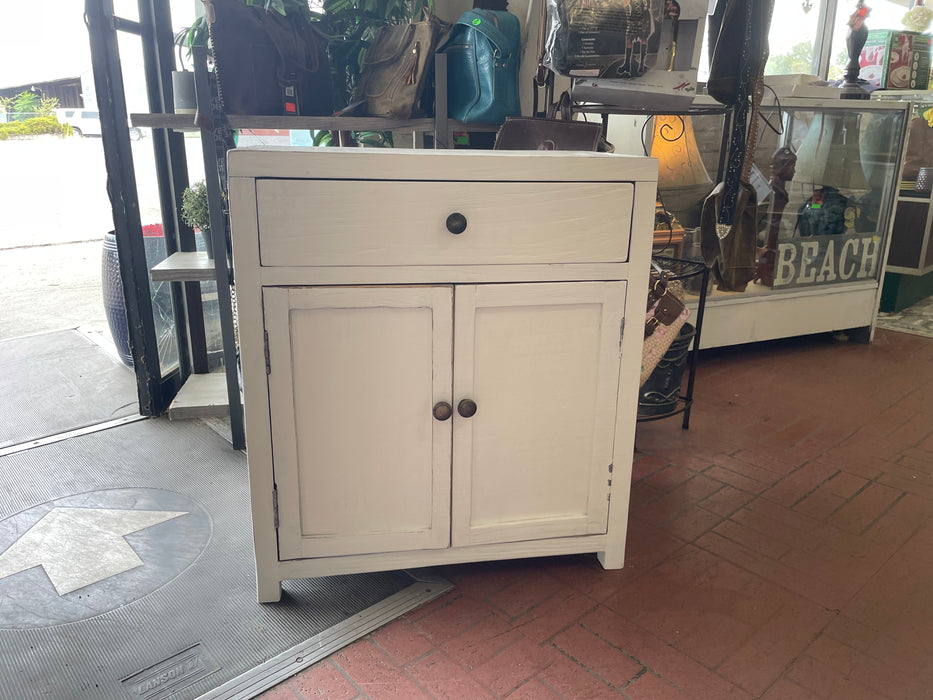 New white reclaimed pine solid wood distressed accent cabinet with drawer 32950