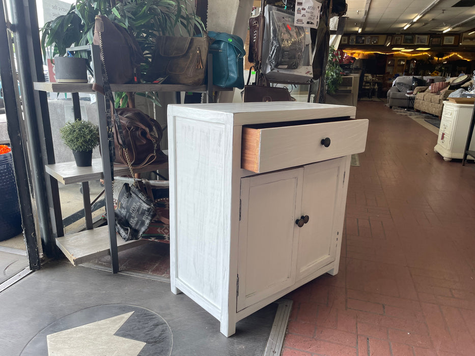 New white reclaimed pine solid wood distressed accent cabinet with drawer 32950