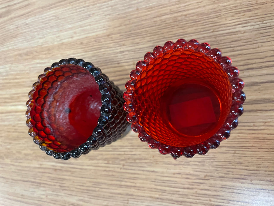 Vintage Homco hobnail red candle cup 2pc set 33304