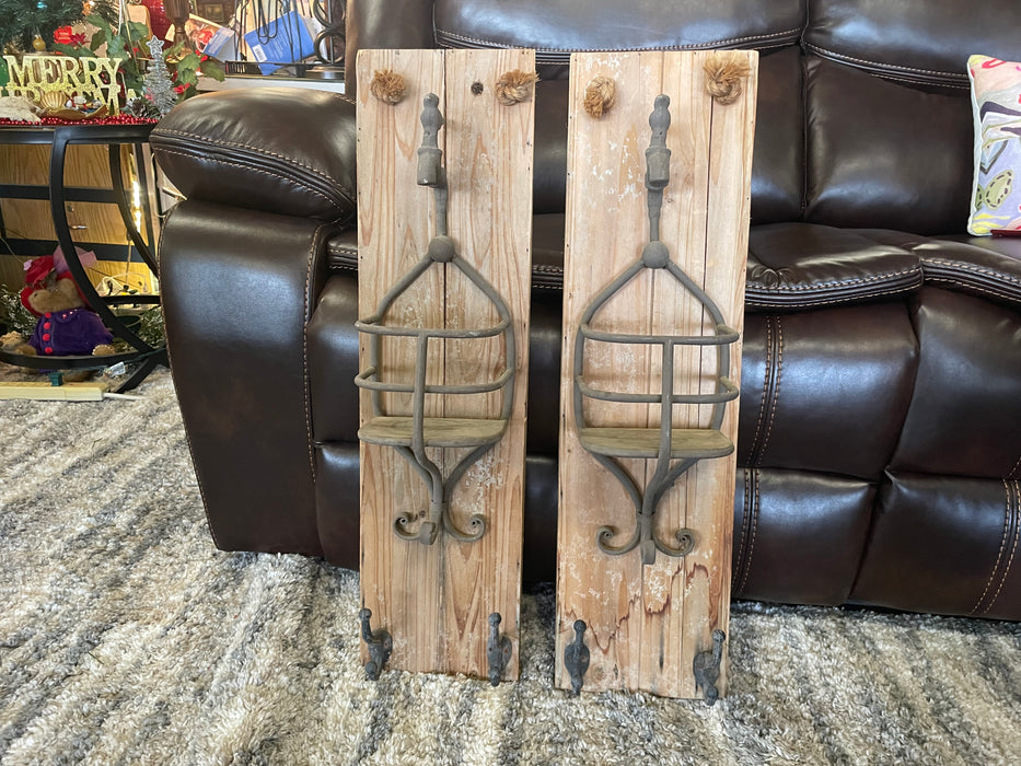 Wood and wrought iron wall decor 2pc set 33341