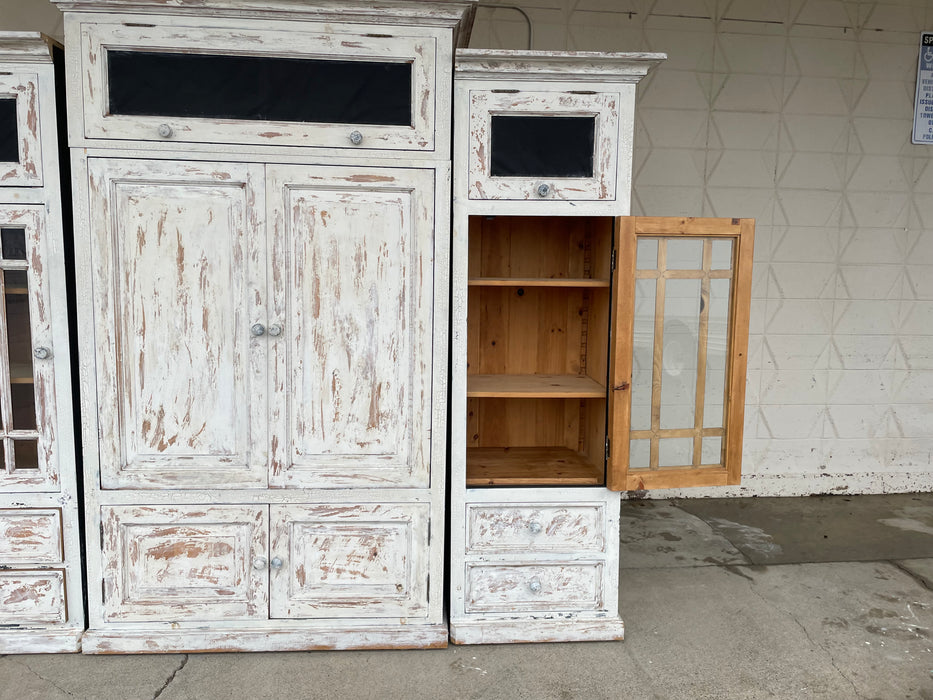 Farmhouse rustic white entertainment center TV stand w/ tower pier cabinets 33364