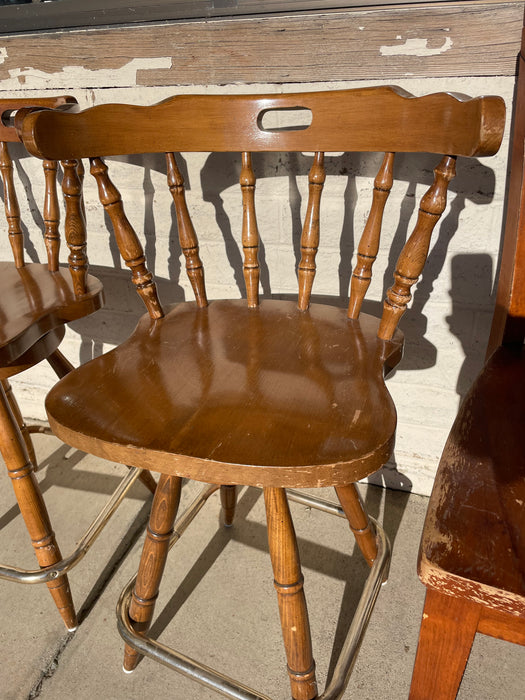 Vintage wood swivel 25" seat height counter barstools/bar stools with MOD brass rail 33371