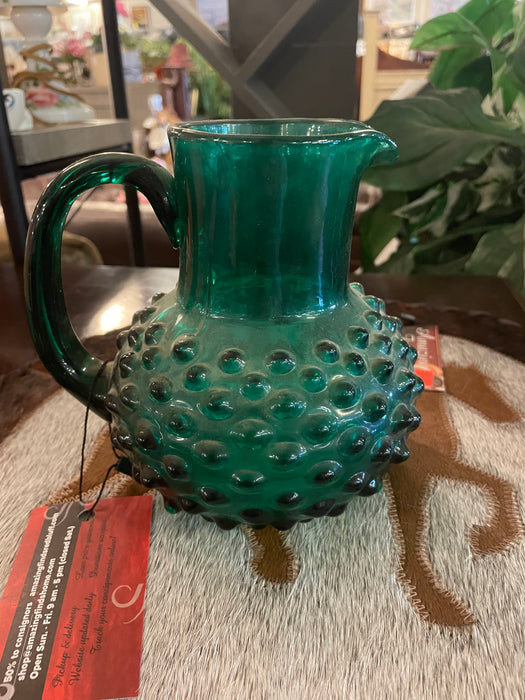 Hobnail green pitcher