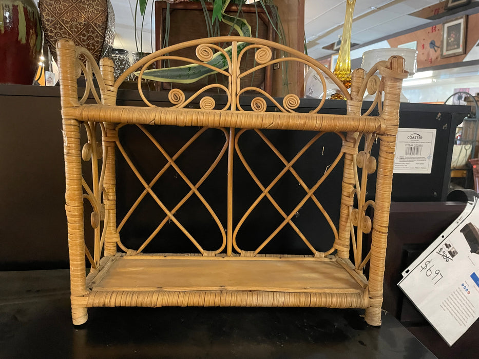 Vintage 2 tier rattan wall hanging shelf 32688