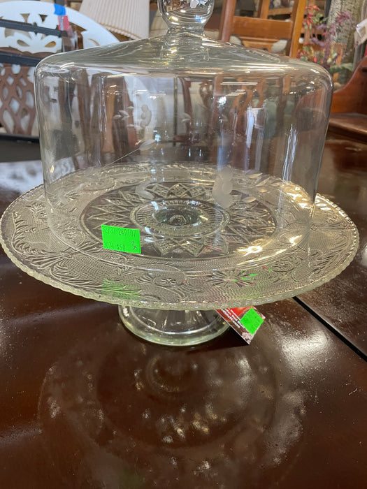 Duncan & Miller clear crystal cake stand with etched glass lid 32737