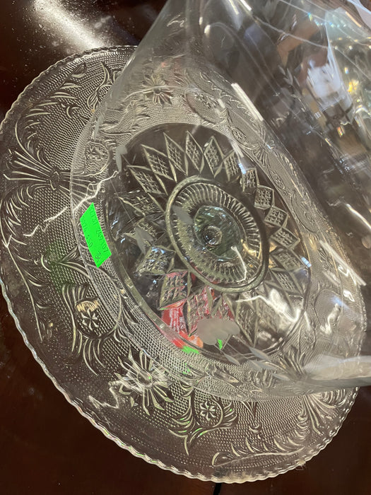 Duncan & Miller clear crystal cake stand with etched glass lid 32737