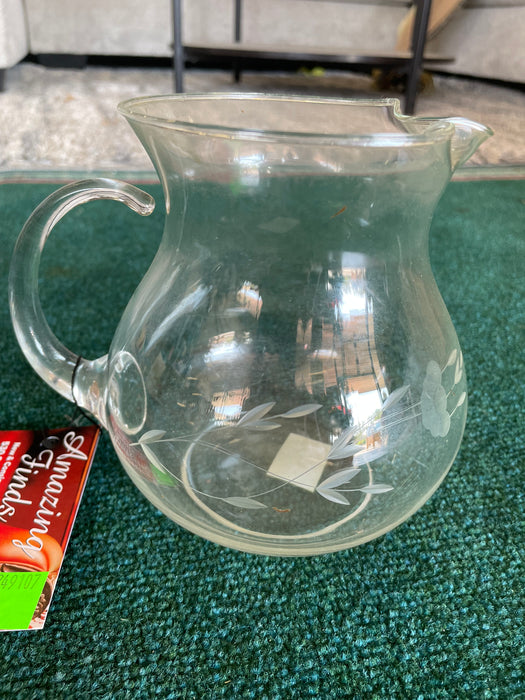 Vintage etched glass pitcher 32739