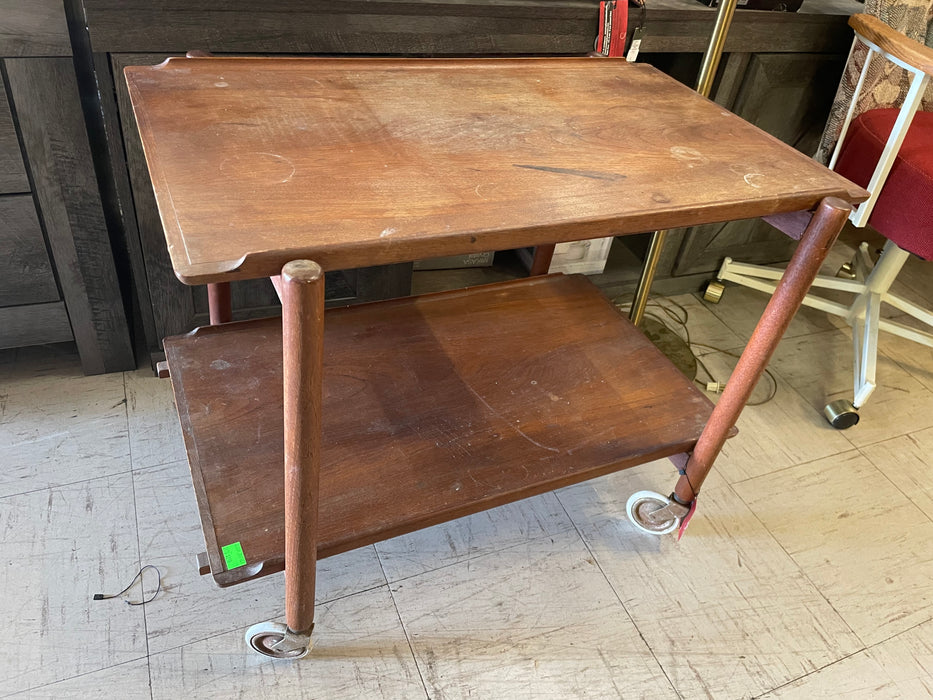 Teak wood bar cart on casters 32754