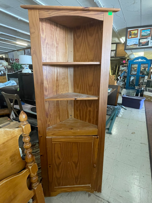 Knotty pine wood corner display shelf 32778