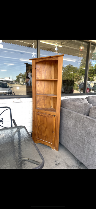 Knotty pine wood corner display shelf 32778