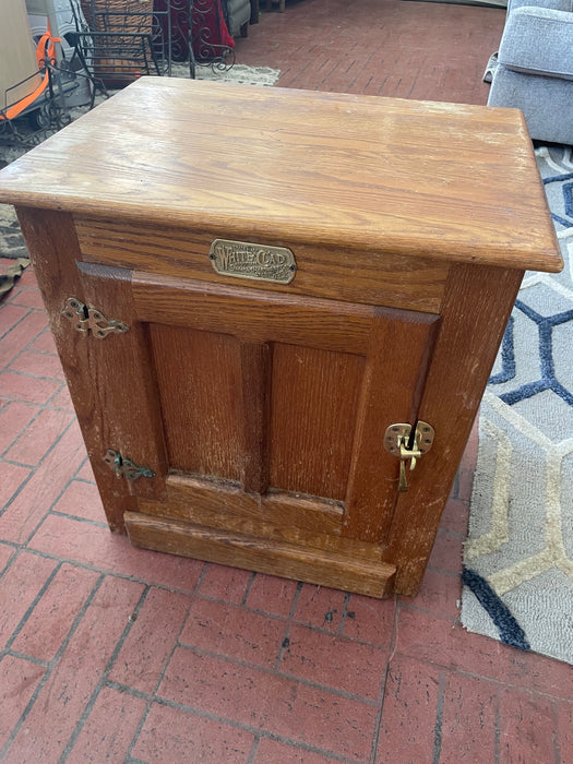 Vintage White Clad ice box replica end table cabinet 32785