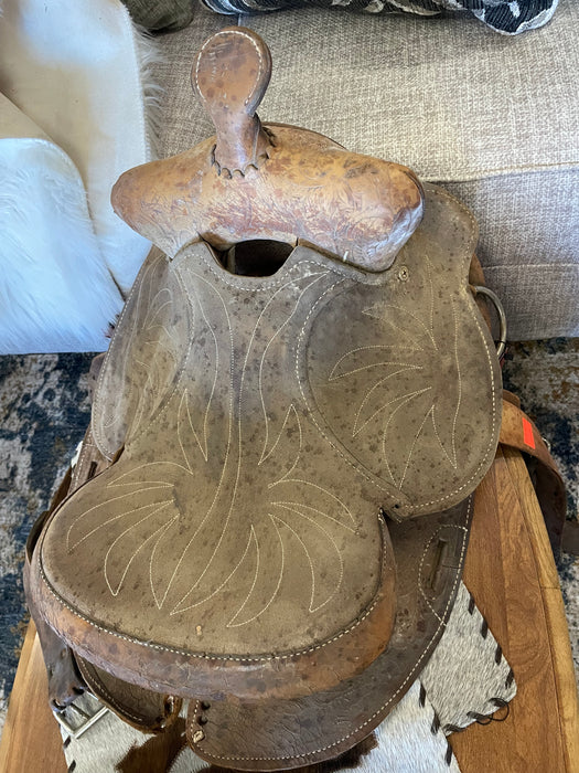 Tooled leather western ranch roping saddle 31176