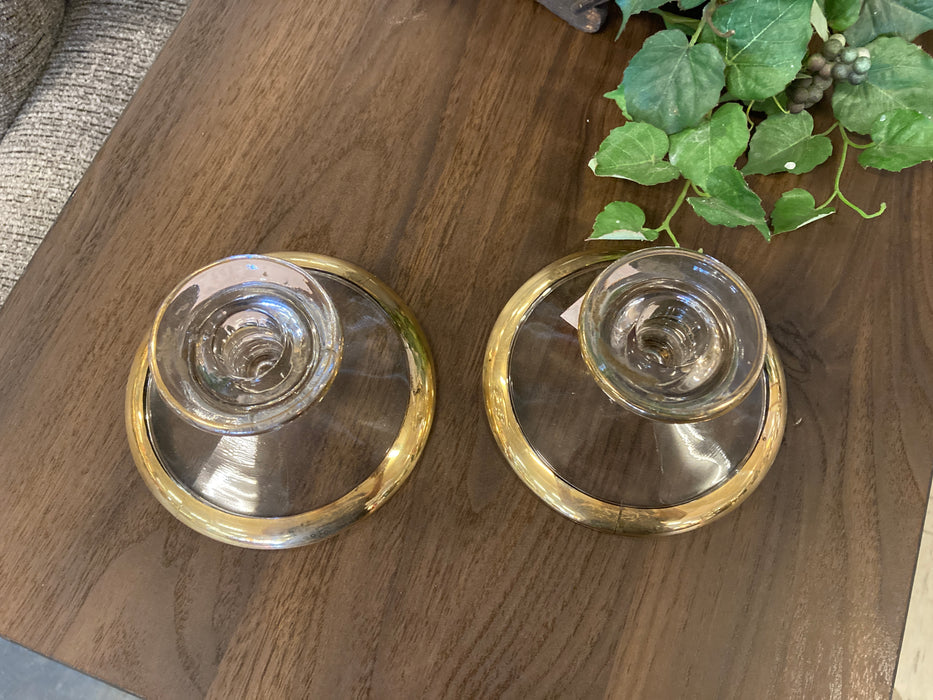 Glass candle holders with gold trim 2pc set 30957