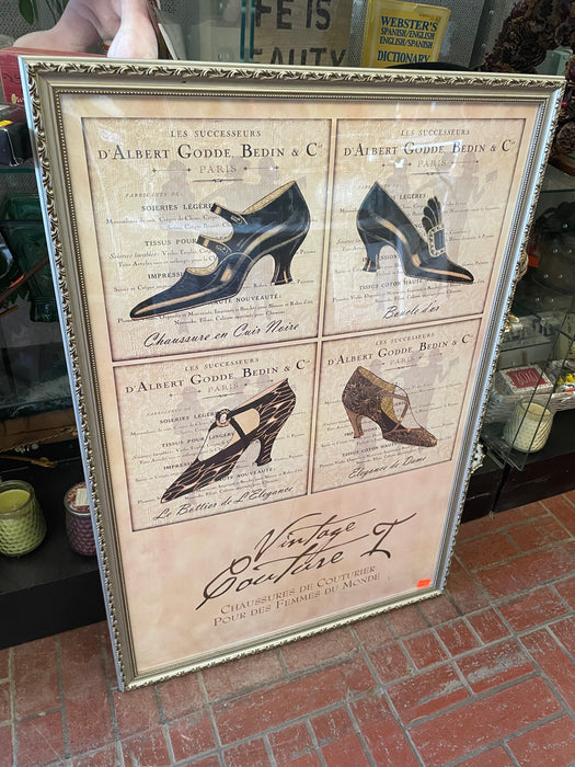 Vintage couture shoe print framed picture 32661