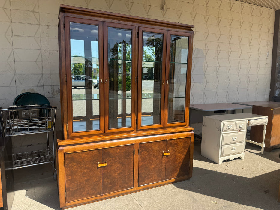 Canton 4-door burlwood 2 piece china cabinet hutch 32559