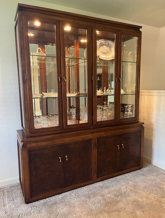 Canton 4-door burlwood 2 piece china cabinet hutch 32559