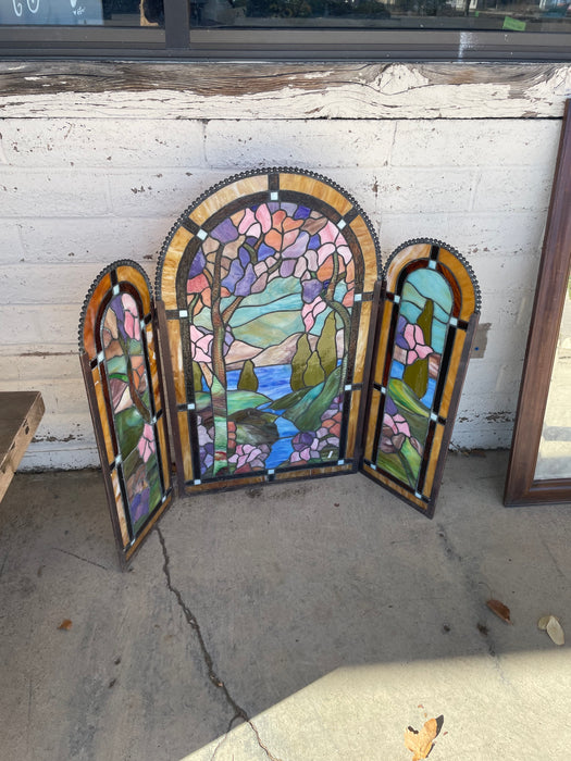 Stained glass 3-panel fire place screen 33237