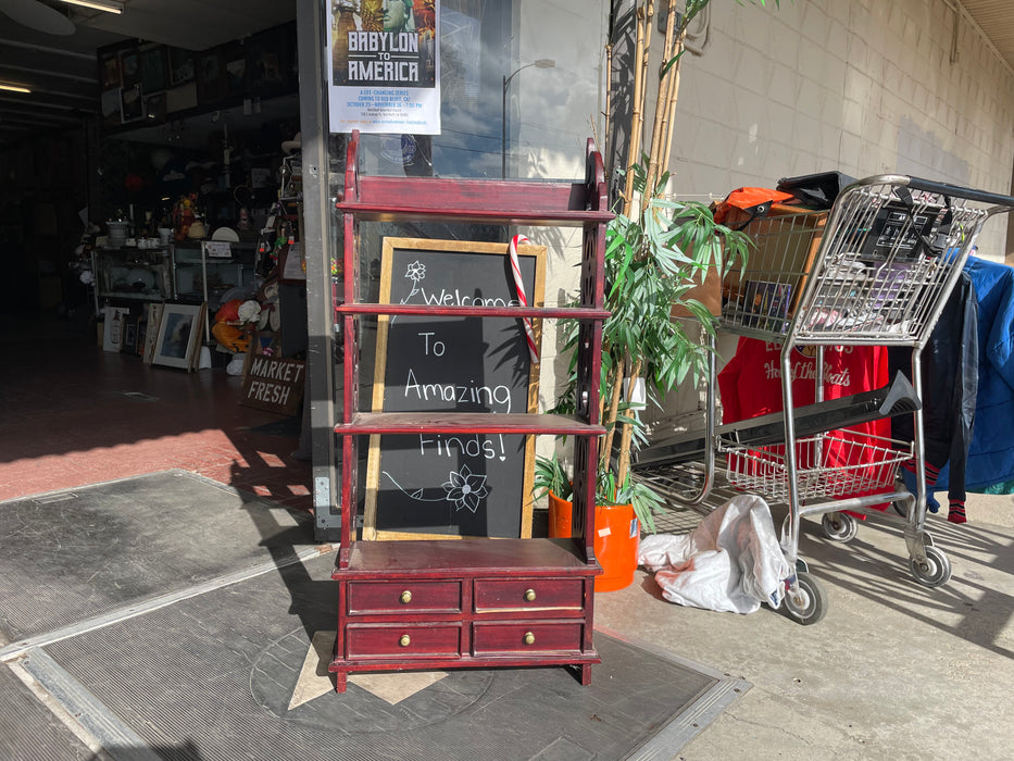 Small ornate 4 tier shelf with 4 drawers 33278