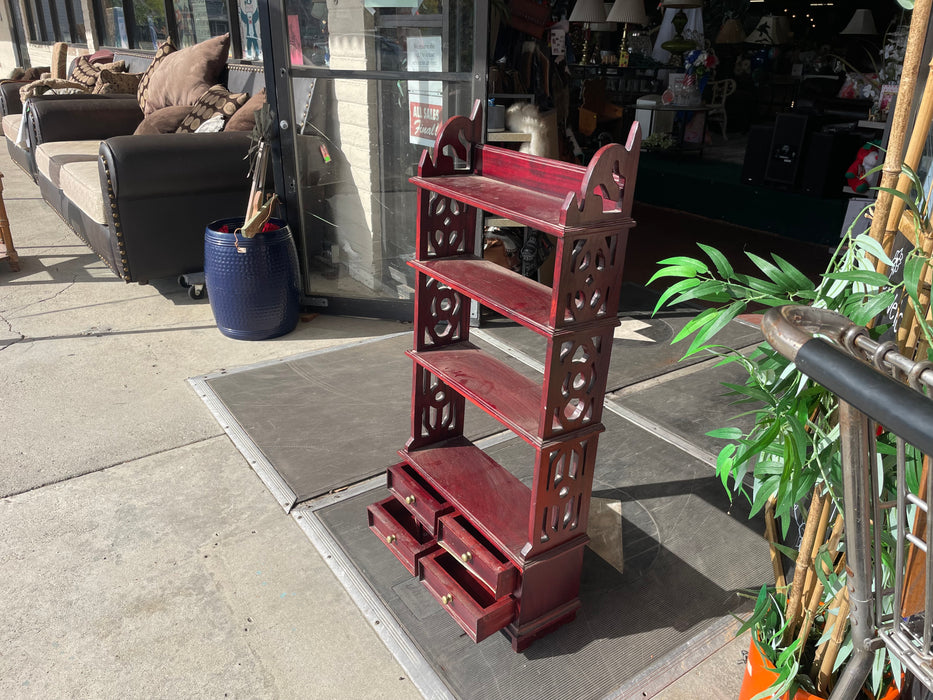 Small ornate 4 tier shelf with 4 drawers 33278