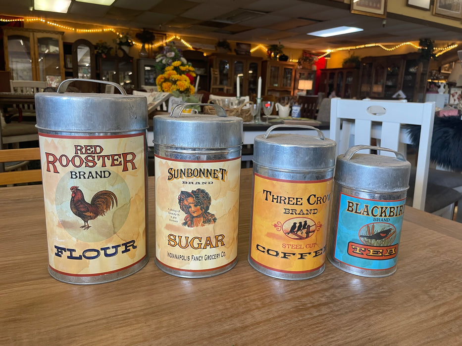 Vintage set of 4 metal rustic canister with lids 33013