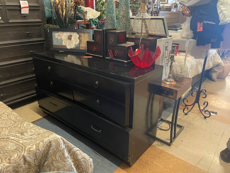 Mid century wood 6 drawer black dresser 33047