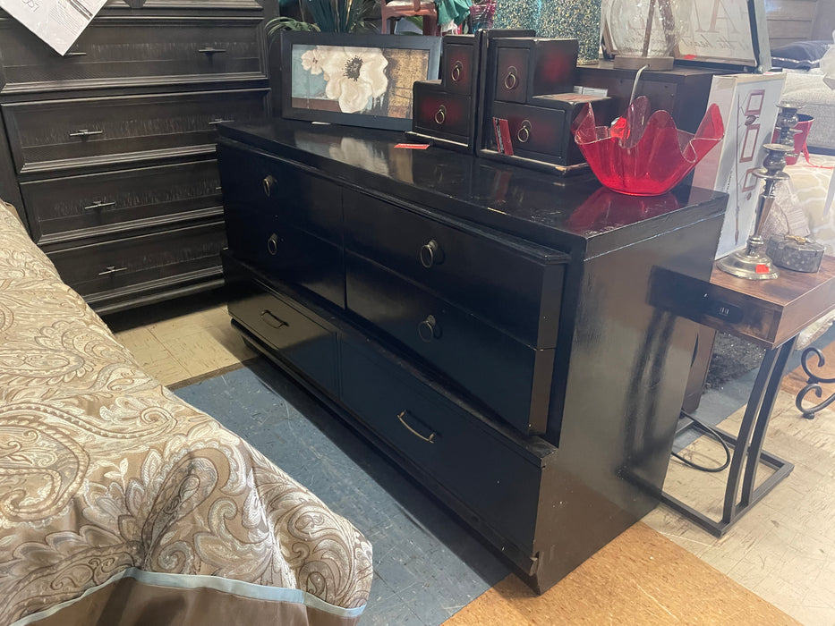 Mid century wood 6 drawer black dresser 33047