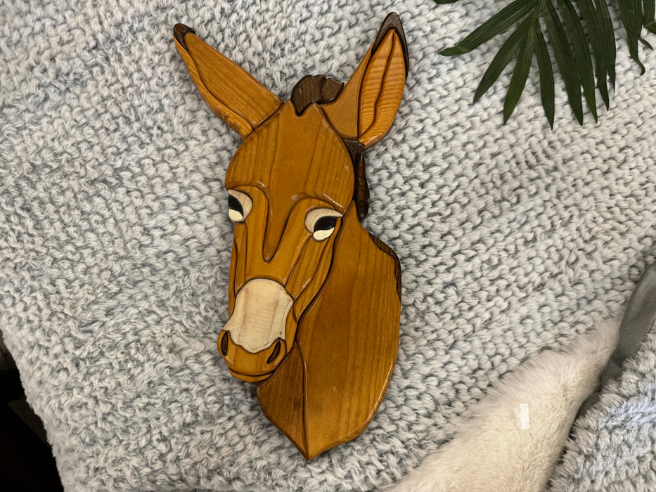 Wood carved donkey head 33086