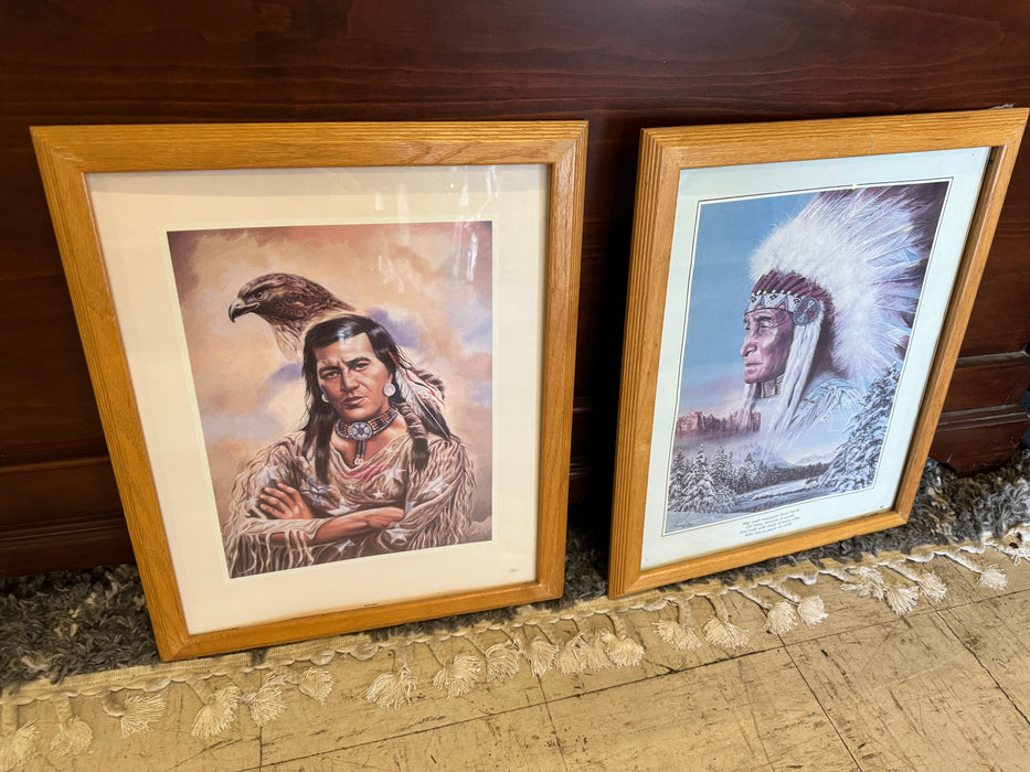 Native American men print framed matted pictures 2pc set 33089