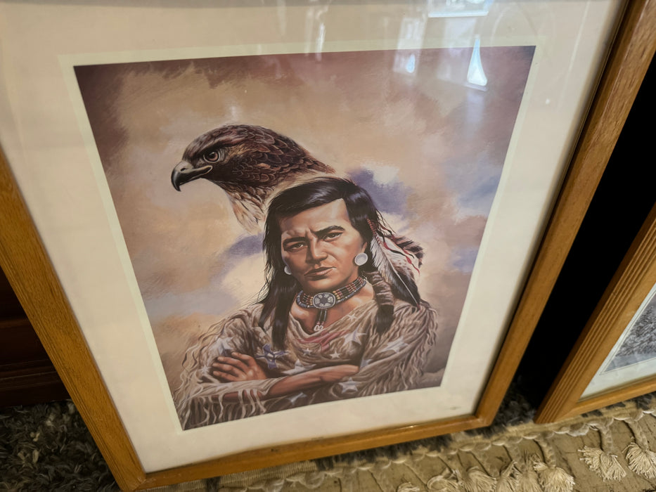 Native American men print framed matted pictures 2pc set 33089