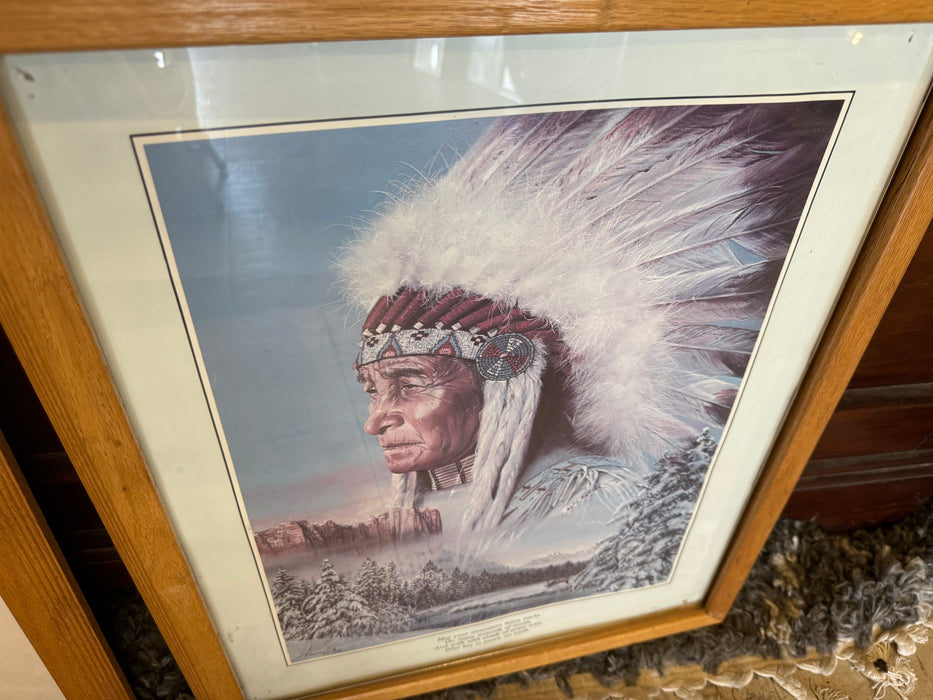 Native American men print framed matted pictures 2pc set 33089