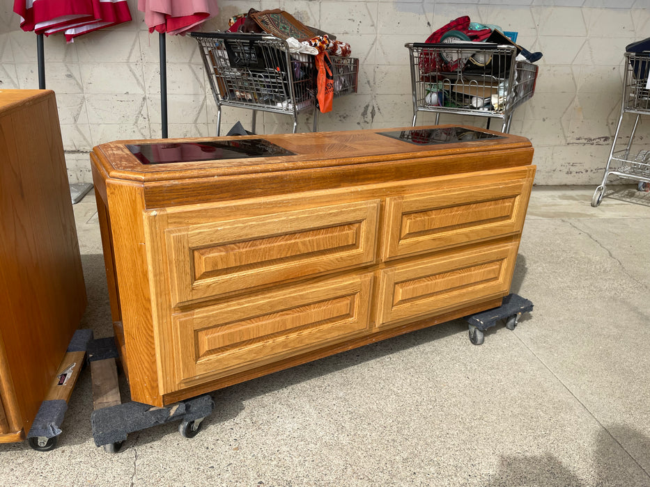 4 drawer oak TV stand with glass top 33098