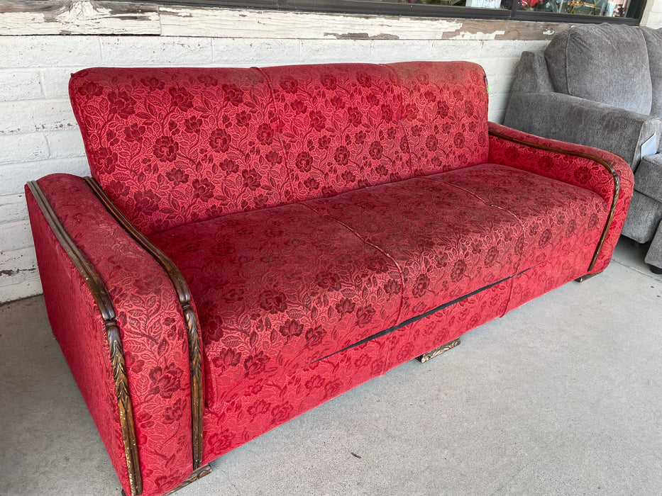 Antique red upholstered sofa bed futon couch 33123