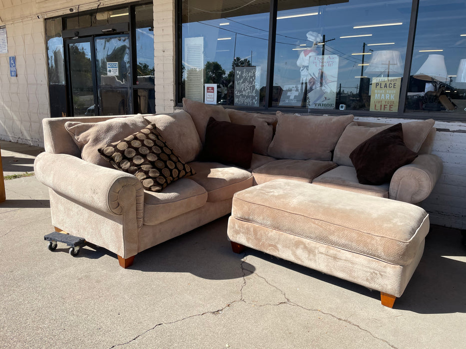 Tan L-shaped corner sectional sofa/couch with ottoman 3pc set 33146