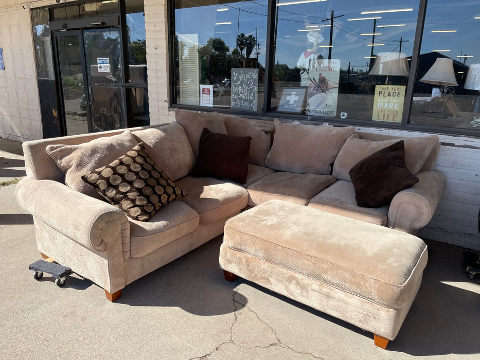 Tan L-shaped corner sectional sofa/couch with ottoman 3pc set 33146