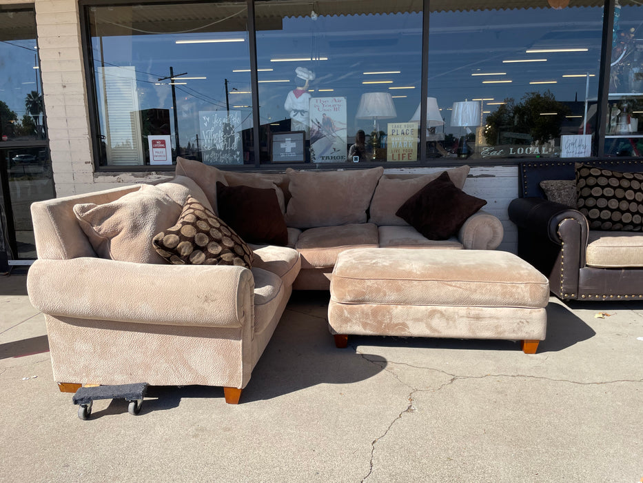 Tan L-shaped corner sectional sofa/couch with ottoman 3pc set 33146