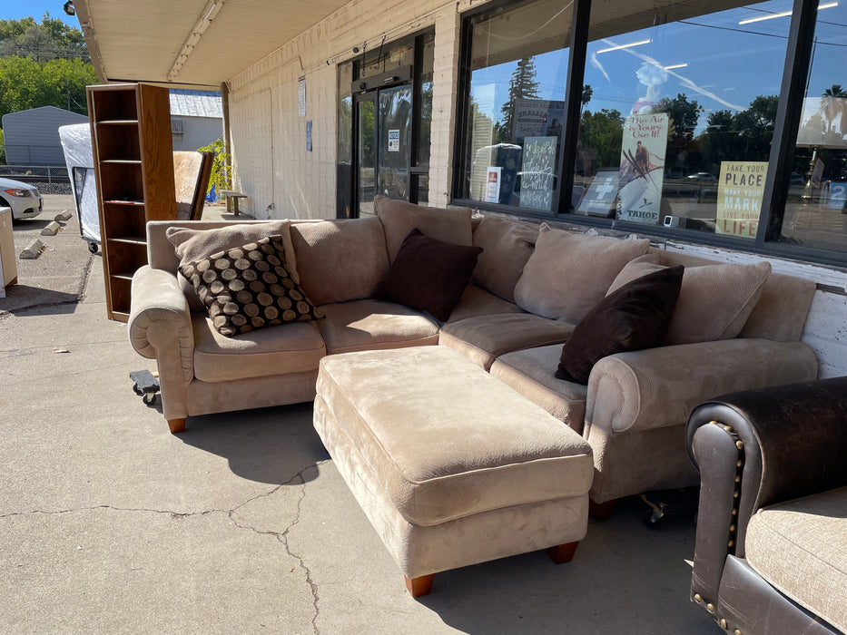 Tan L-shaped corner sectional sofa/couch with ottoman 3pc set 33146