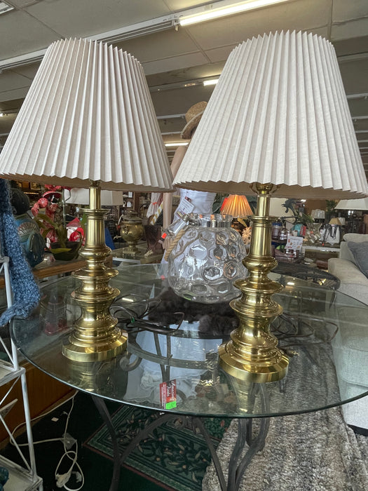 Stiffel heavy brass lamps with ruffled shades 33153