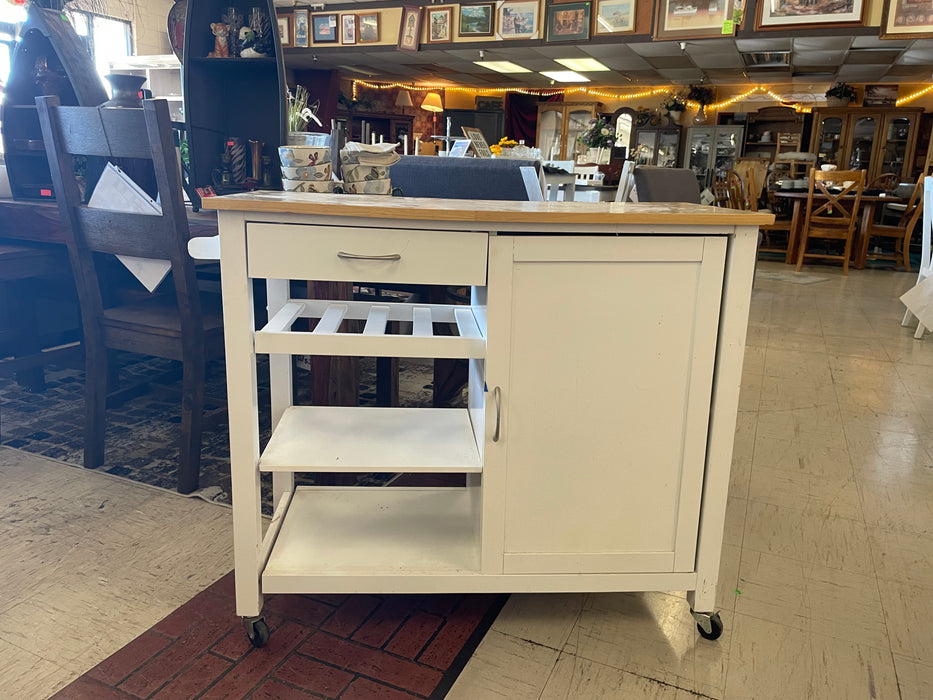 White 3 tier kitchen cart island on casters with 1 drawer and cabinet 33179