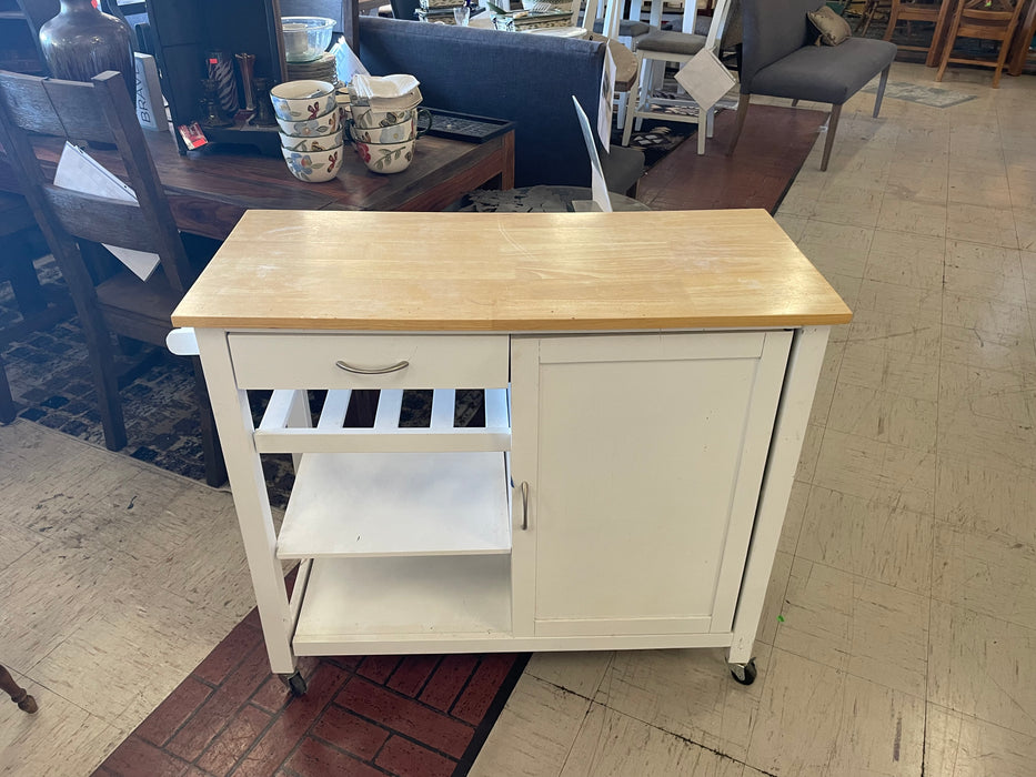 White 3 tier kitchen cart island on casters with 1 drawer and cabinet 33179