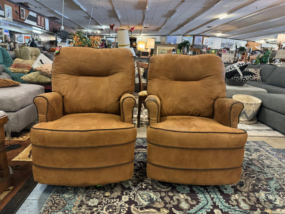 Microsuede Forest River 859-1 saddle brown swivel rocking recliners 32956