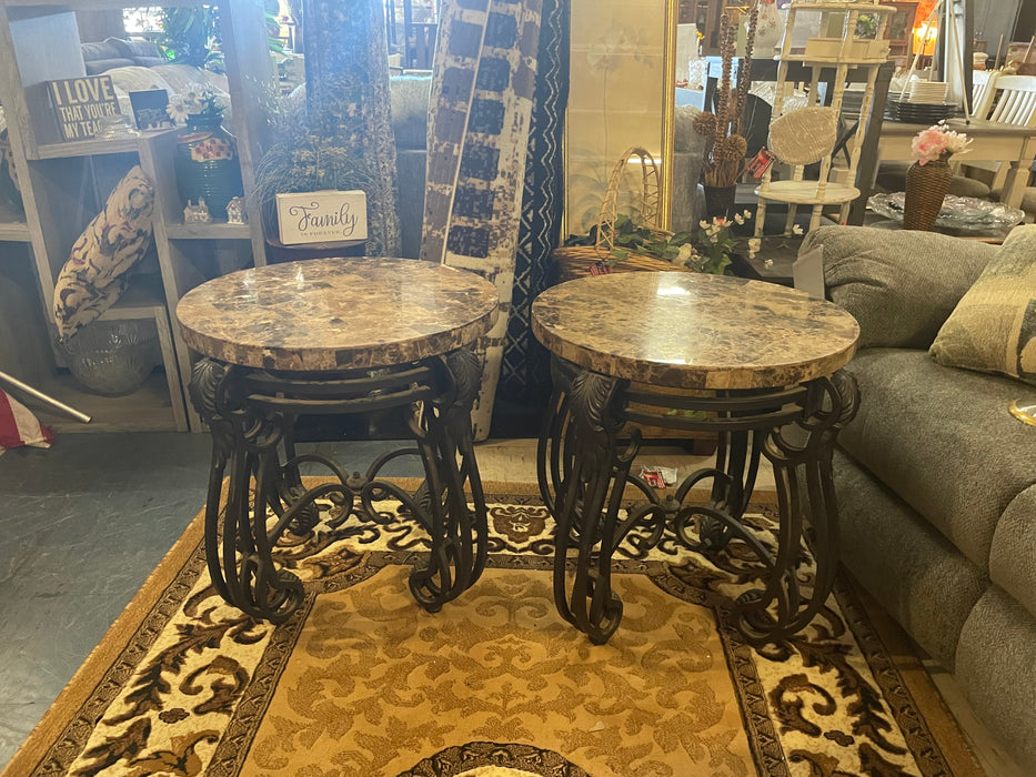 Wrought iron & granite end tables 32965