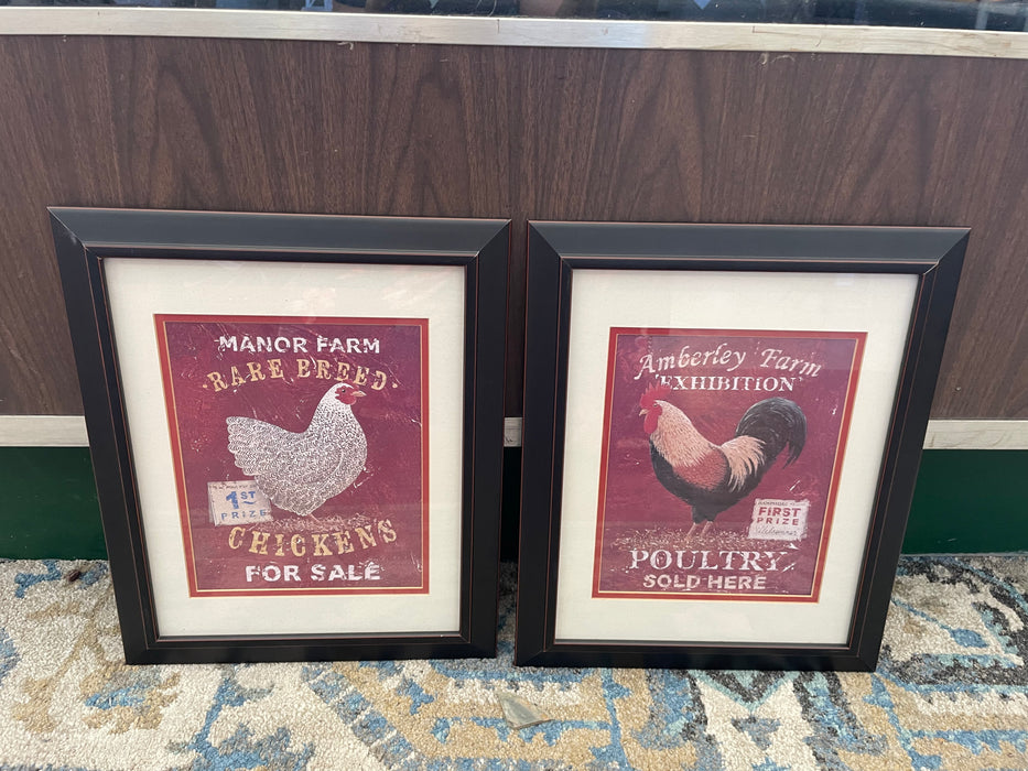 Farmhouse rooster and hen picture 2pc set 32998